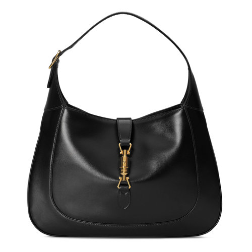 GUCCI/古馳  1961 Jackie系列 中號黑色皮革金扣經典手提單肩包63671210O0G1000