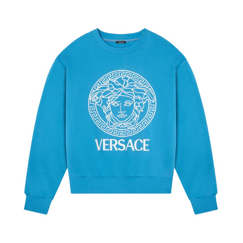 VERSACE/范思哲 女士藍色棉質經典印花裝飾圓領長袖上衣衛衣 1004132-1A01174-1V440