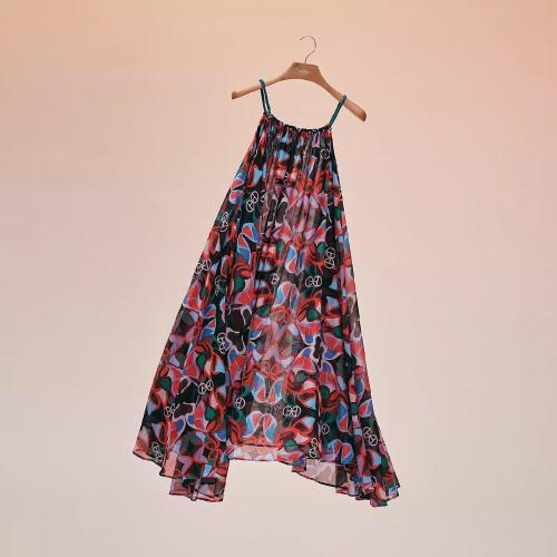  HERMES愛馬仕 22年秋冬 女士 連衣裙 Robe de plage a bretelles imprime ??Fleurs Miroir H