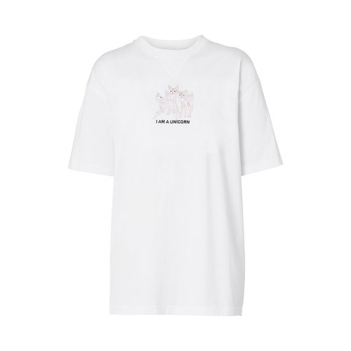 BURBERRY/博柏利 女士白色棉質圓領短袖上衣T恤 8042984
