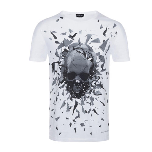 Alexander McQueen/亞歷山大麥昆   男女同款 服裝 純棉骷髏頭圖案個性潮流 男士短袖T恤