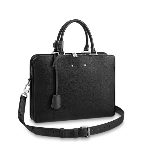 Louis Vuitton/路易威登 22春夏新款ARMAND系列 男士黑色粒面牛皮革銀扣配可拆卸吊飾肩帶單肩斜挎手提公文包M54381