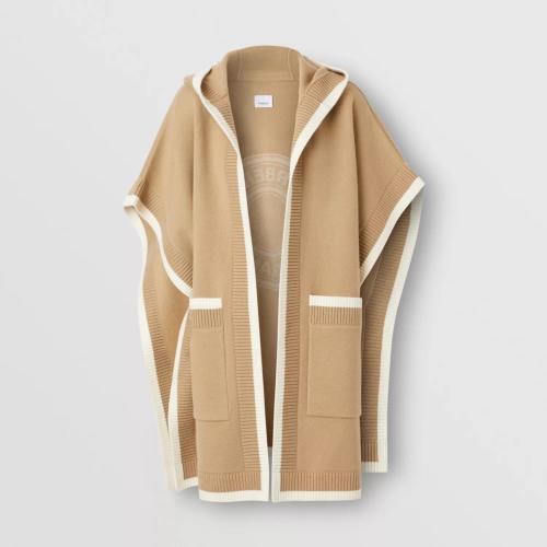  BURBERRY 22年秋冬 女士 徽標圖案羊毛混紡提花連帽披肩 80315821 預定商品1-3周發貨