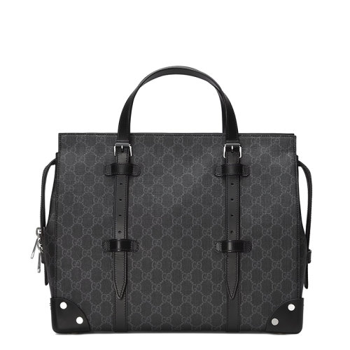 GUCCI/古馳 20  男士灰色/黑色老花帆布頂部拉鏈開合手提包?626356HUHFN1000