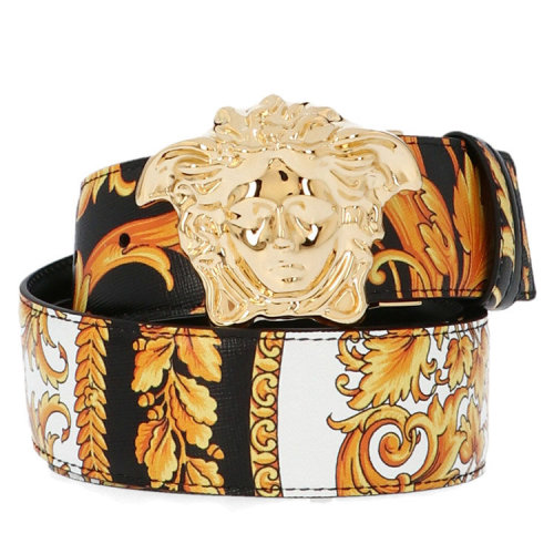 VERSACE/范思哲  男士黑色皮革時尚經典巴洛克印花金色美杜莎頭像板扣式皮帶腰帶  DCU6705-DVTSA8-K400H