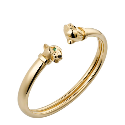 CARTIER/卡地亞 經典PANTHèRE系列 18K金黃金鑲嵌縞瑪瑙沙弗萊石榴石獵豹手鐲N6706117