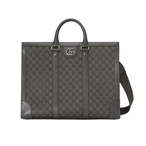 GUCCI/古馳 23春夏新款 Ophidia系列 男士大號(hào)灰色/黑色帆布皮革飾面鈀飾面雙G鉤扣調(diào)節(jié)帆布肩帶手提單肩斜挎包724665UULHK8576
