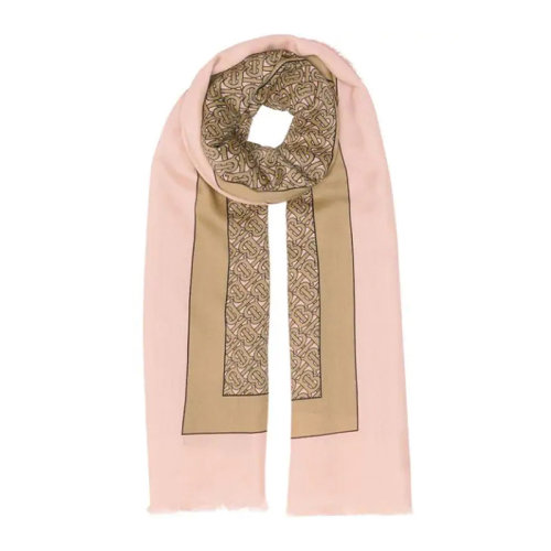 BURBERRY/博柏利 女士圍巾徽標印花粉色棕色拼接款柔軟保暖圍脖圍巾 8011868