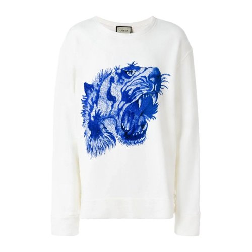 GUCCI/古馳 男裝 服飾 白色虎頭棉質舒適時尚休閑印花運動衫男士衛衣