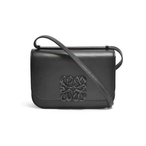LOEWE/羅意威 22秋冬新款 Goya系列 女士小號黑色絲綢牛皮革磁扣壓紋標志亮面同色配件調節肩帶肩背斜挎包A896N09X15-1100