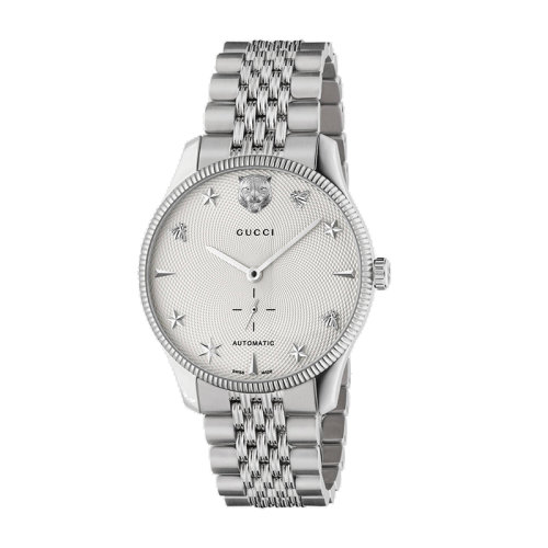  GUCCI/古馳  G-Timeless系列手表白色guilloché表盤精鋼表鏈，40毫米