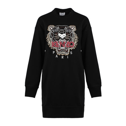 KENZO/高田賢三經典虎頭刺繡中長款長袖女士連衣裙FB62RO774