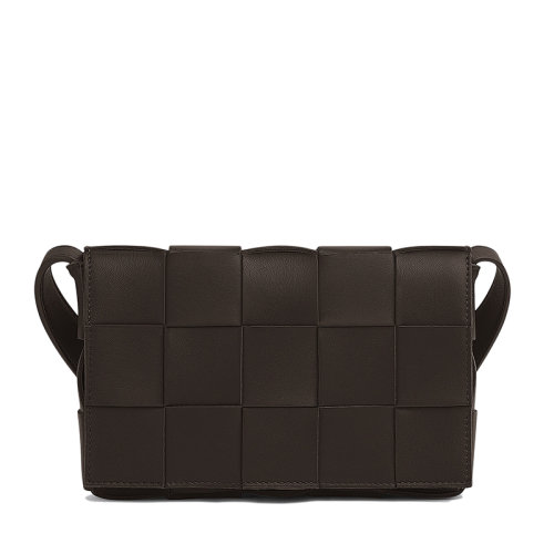 Bottega Veneta/葆蝶家 21新款CASSETTE系列 深巧克力棕色小羊皮雙面正交編織單肩斜挎豆腐包578004VMAY12127