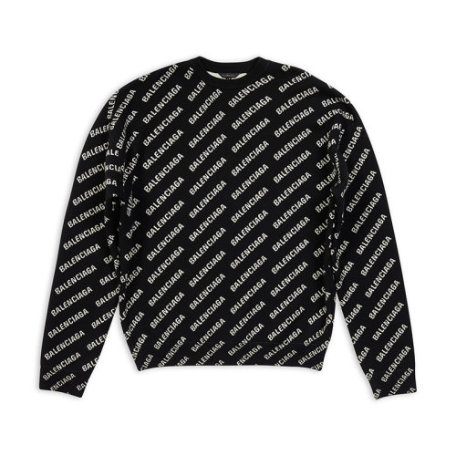 Balenciaga/巴黎世家 22年秋冬新款 男士黑色羊毛迷你徽標圓領長袖羅紋袖口針織衫719654T16601070