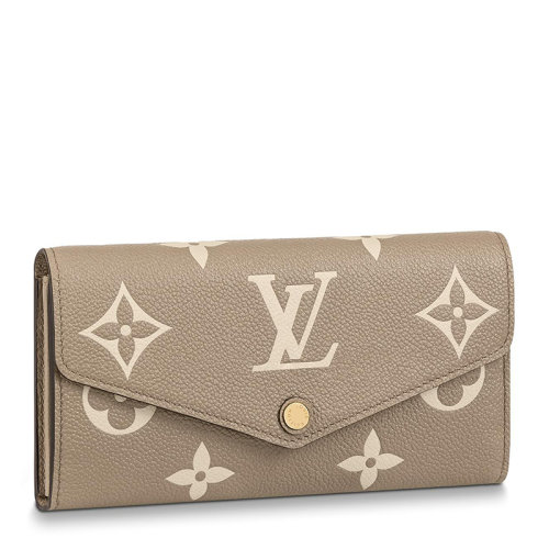 Louis Vuitton/路易威登 22春夏新款SARAH系列 鴿子灰/奶油白雙色調(diào)老花印花粒面牛皮革金扣翻蓋開合長款錢包M81049