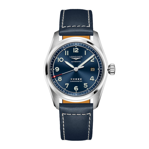 LONGINES/浪琴 先行者系列 男士陽光藍自動機械精鋼表殼和小牛皮表帶腕表40毫米L3.810.4.93.0