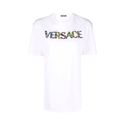 VERSACE/范思哲 女士白色棉質印花裝飾圓領短袖上衣T恤 10041601-A029922-W070
