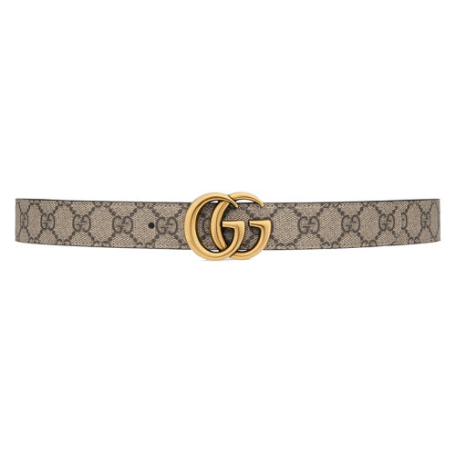 GUCCI/古馳 GG Marmont系列 男女同款黑色皮革帆布雙面皮帶 寬度3厘米65941792TIC9769