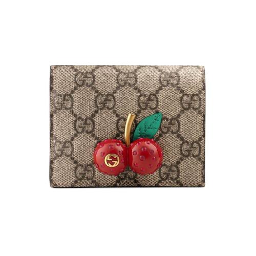  GUCCI古馳 22年秋冬 女士 GG Supreme_人造帆布櫻桃迷卡片夾 476050 K9GXT 8694 預定商品2-6周發貨