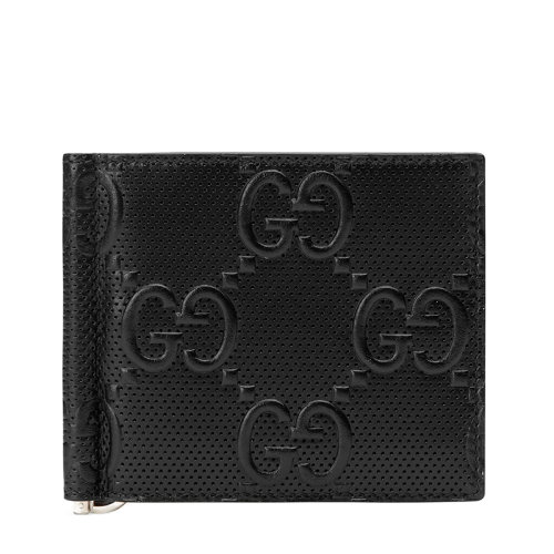 GUCCI/古馳 22春夏新款 男士黑色皮革老花印花壓紋錢(qián)夾6766561W3AN1000