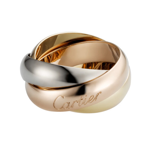 CARTIER/卡地亞 TRINITY系列 18K金白金玫瑰金黃金三環三色大號戒指 求婚訂婚結婚對戒 B4052800