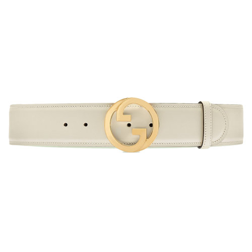 GUCCI/古馳 22年秋冬新款 Blondie系列 女士米白色皮革金色雙G搭扣寬版腰帶50毫米698598US10G9022