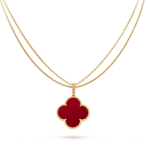 Van Cleef & Arpels/梵克雅寶 經典MagicAlhambra系列 18K金黃金鑲嵌紅玉髓長款四葉草毛衣鏈項鏈VCARO49N00