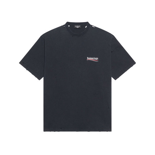 Balenciaga/巴黎世家 22年早春新款 POLITICAL CAMPAIGN系列 男士深藍(lán)色純棉廓形寬松短袖T恤641675TKVJ19034