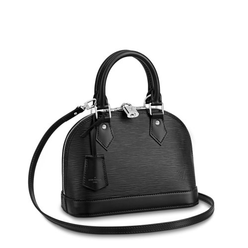 Louis Vuitton/路易威登 經(jīng)典款A(yù)LMA BB系列 女士黑色水波紋牛皮革銀扣銀鎖配可拆卸肩帶拉鏈開合單肩斜挎手提包M40862