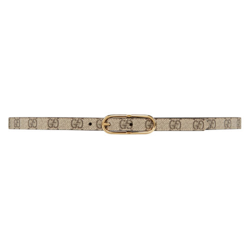 GUCCI/古馳 22年秋冬新款 Jackie系列 女士米色/烏木色帆布老花圖案金扣窄版腰帶15毫米649492KGD0G9742