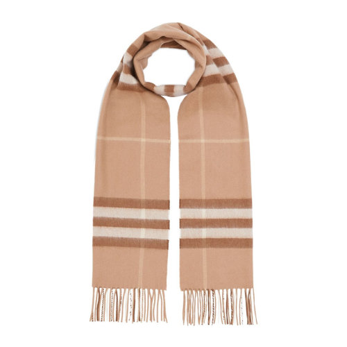 BURBERRY/博柏利【20春夏新款】女士駝色經典格紋TB秀標羊絨圍巾圍脖8016399