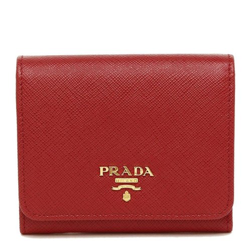 PRADA/普拉達 女士牛皮壓紋LOGO折疊按扣零錢包短款錢夾卡包 多色可選