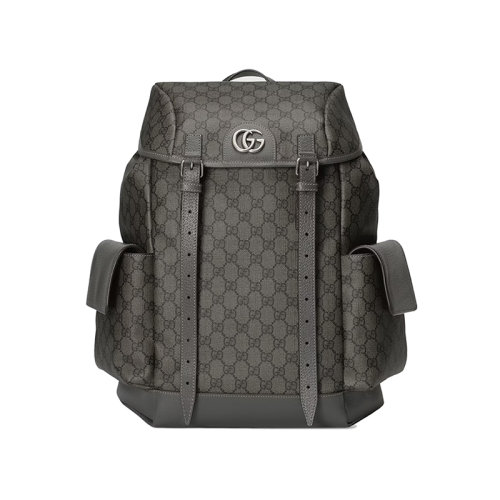 GUCCI/古馳 23春夏新款 Ophidia GG系列 男士中號灰色/黑色帆布配皮鈀飾面雙G磁扣翻蓋開合調節肩帶雙肩包598140FABHU8863
