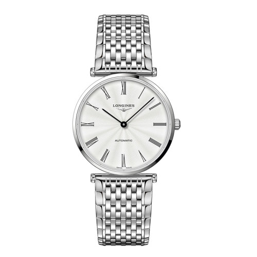 LONGINES/浪琴 嘉嵐系列 男女通用銀色“flinqué”自動機械精鋼表殼表帶腕表38毫米L4.918.4.71.6