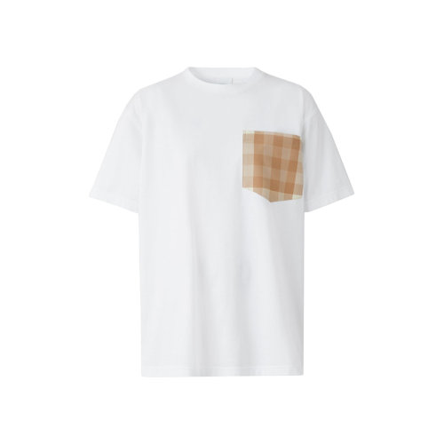 BURBERRY/博柏利 22年春夏新款 女士白色純棉格紋口袋寬松短袖T恤80559041