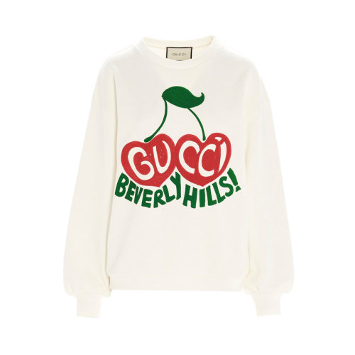  GUCCI/古馳 女裝 櫻桃圖案 品牌字母LOGO 女士白色棉質長袖圓領秋冬衛衣 631695XJCRT9095