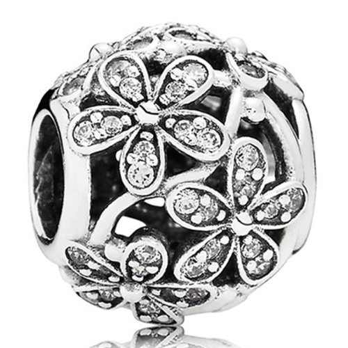 PANDORA/潘多拉 銀色耀眼雛菊草甸鏤空串珠791492CZ