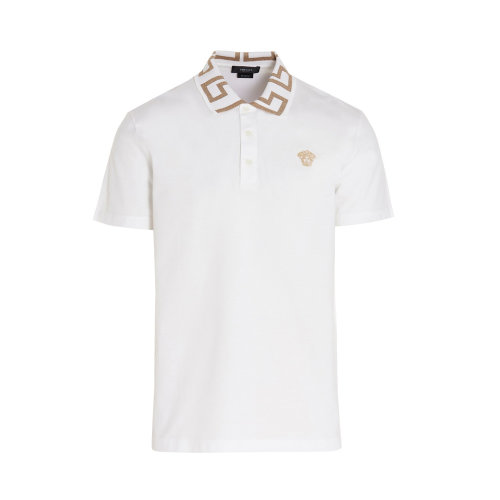 VERSACE/范思哲 男士純色棉質衣領金屬希臘回紋裝飾短袖上衣T恤POLO衫 A874021-A01552 多色可選