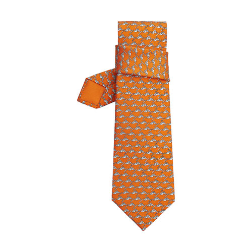 HERMES/愛馬仕 22年早春新款 Colourful Jump系列 男士橙色/淺灰色/天空藍桑蠶絲領帶H606217T22
