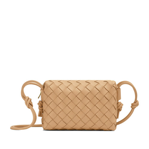 Bottega Veneta/葆蝶家 22春夏新款LOOP系列 女士迷你杏仁色Intrecciato編織羊皮革單肩斜挎包680254V1G112700