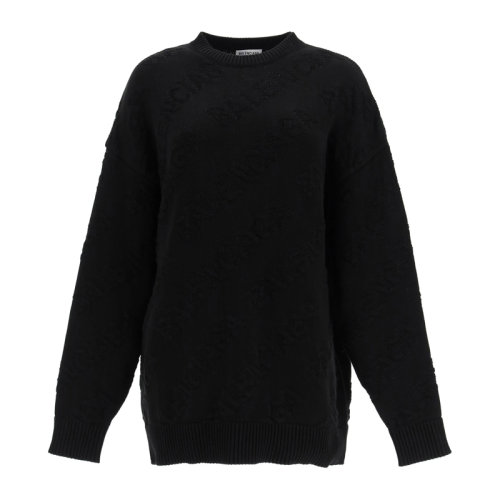 Balenciaga/巴黎世家 女士純色棉質經典字母徽標提花裝飾圓領上衣毛衣針織衫套頭衫 662917-T3166 多色可選