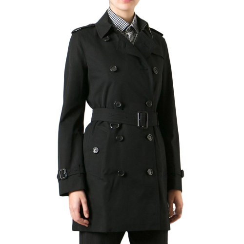 BURBERRY/博柏利  女裝 服裝 女士黑色純棉雙排扣翻領長袖中長款外套 女裝風衣