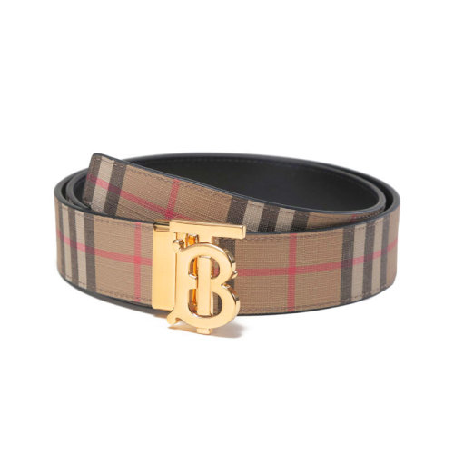 BURBERRY/博柏利 【22秋冬新款】 男款TB專屬標識搭扣板扣式雙面皮帶腰帶3.5cm黑色/典藏米色Vintage格紋 80548851