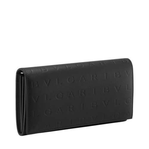 BVLGARI/寶格麗  女士黑色Bvlgari Infinitum圖案燙印小牛皮長款錢包291750