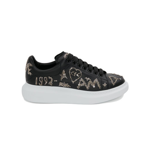 Alexander McQueen/亞歷山大麥昆 22年秋冬新款 男士黑色/銀色皮革飾Tree Graffiti刺繡闊型運(yùn)動鞋711146WICEA1081