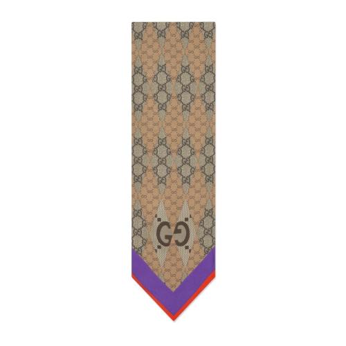  GUCCI古馳 22年秋冬 女士 GG拼布西洋雙陸棋印花領(lǐng)結(jié) 721266 3G001 9870