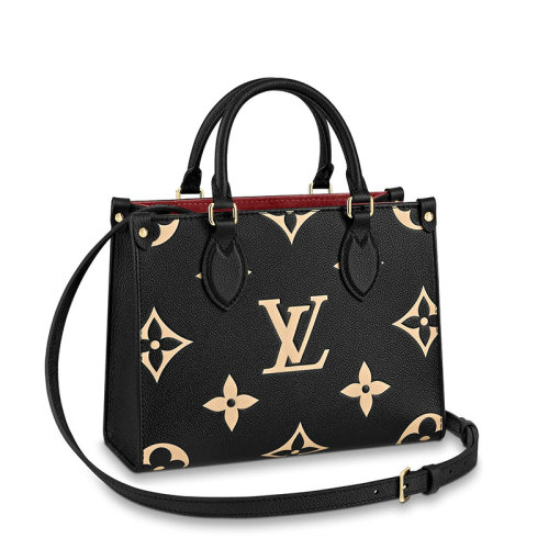 Louis Vuitton/路易威登 經典款ONTHEGO系列 女士小號黑色/米白色雙色老花壓紋粒面皮革單肩手提托特包M45659