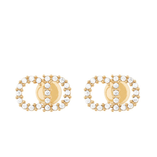 DIOR/迪奧 CLAIR D LUNE系列 金色飾面金屬鏤空CD圖案鑲嵌白色晶體耳釘E1715CDLCY_D301