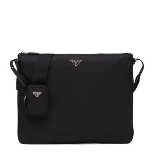 PRADA/普拉達男士黑色織物斜挎包 2VH121-064-F0002