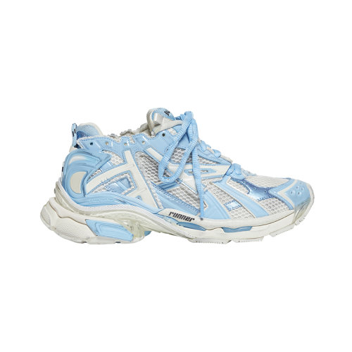 Balenciaga/巴黎世家 22年秋冬新款 女士淺藍色聚氨酯混紡飾有白色網眼設計黑色刺繡LOGO運動鞋677402W3RB29744